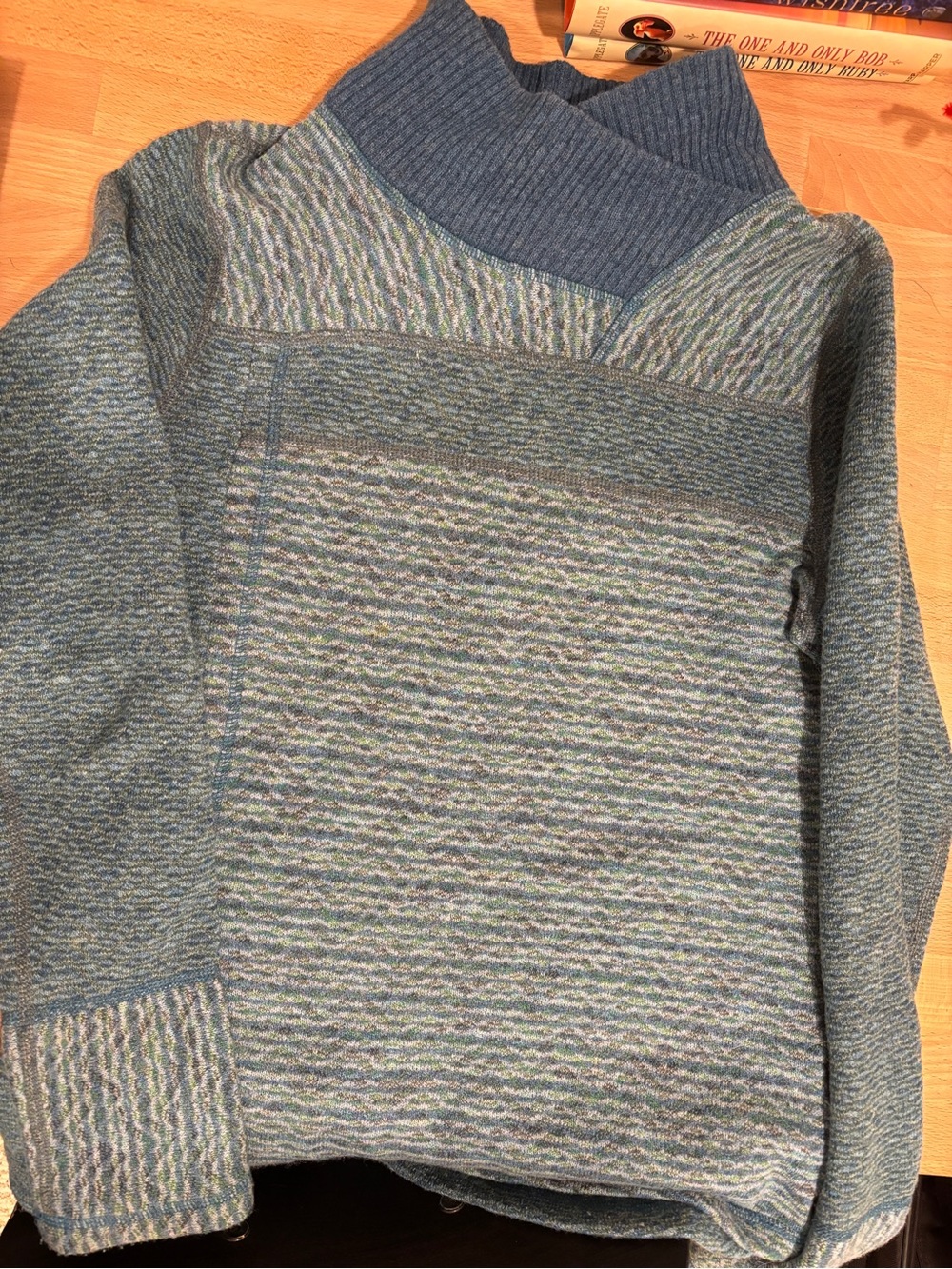 Prana Blue and Green Marled Turtleneck Sweater